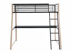 Cama alta 90 x 190 escritorio negro y roble MALICIA^Vente-unique Best