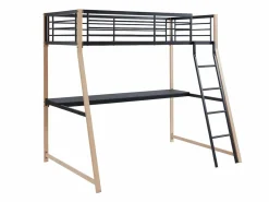 Cama alta 90 x 190 escritorio negro y roble MALICIA^Vente-unique Best