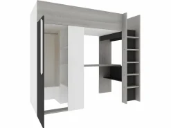 Cama alta armario y escritorio en 90 x 200 cm con colchón Gris blanco y negro NICOLAS II^Vente-unique New