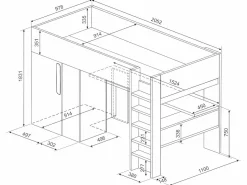 Cama alta armario y escritorio en 90 x 200 cm con colchón Gris blanco y negro NICOLAS II^Vente-unique New