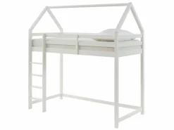 Vente-unique Cama alta cabaña 90 x 190 cm de madera de pino con colchón - TARZIA Blanco Clearance