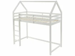 Vente-unique Cama alta cabaña 90 x 190 cm de madera de pino con colchón - TARZIA Blanco Clearance