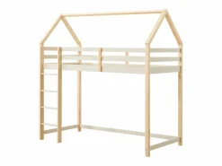 Vente-unique Cama alta cabaña 90 x 190 cm pino macizo y natural + colchón - TARZIA Beige Outlet