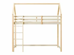 Vente-unique Cama alta cabaña 90 x 190 cm pino macizo y natural + colchón - TARZIA Beige Outlet