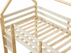 Vente-unique Cama alta cabaña 90 x 190 cm pino macizo y natural + colchón - TARZIA Beige Outlet