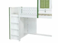 Cama alta, cama infantil cabina 90x200cm con escalera, armario y estantes de almacenamiento, somier de láminas, sin colchón, color blanco y^Hauss Spole Discount