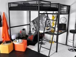 Vente-unique Cama Alta|Cama alta CASUALII para 2 personas con escritorio, color , con colchón