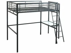 Vente-unique Cama alta CASUALII para 2 personas con escritorio, color negro y colchón Gris antracita Outlet