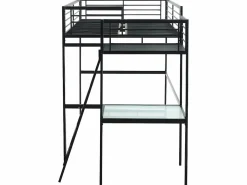 Vente-unique Cama alta CASUALII para 2 personas con escritorio, color negro y colchón Gris antracita Outlet