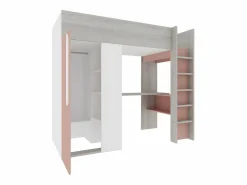Cama alta con armario y escritorio en 90 x 200 cm - Gris rosa y blanco NICOLAS^Vente-unique Online