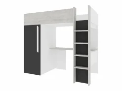 Vente-unique Cama alta con armario y escritorio 90 x 200 cm natural y antracito + colchón - NICOLAS Gris antracita / Color natural claro Online