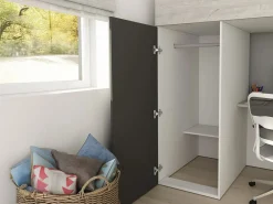 Vente-unique Cama alta con armario y escritorio 90 x 200 cm natural y antracito + colchón - NICOLAS Gris antracita / Color natural claro Online