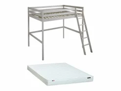 Vente-unique Cama Alta|Cama Infantil|Cama alta con escritorio 140 x 190 cm de Pino macizo con colchón GEDEON II