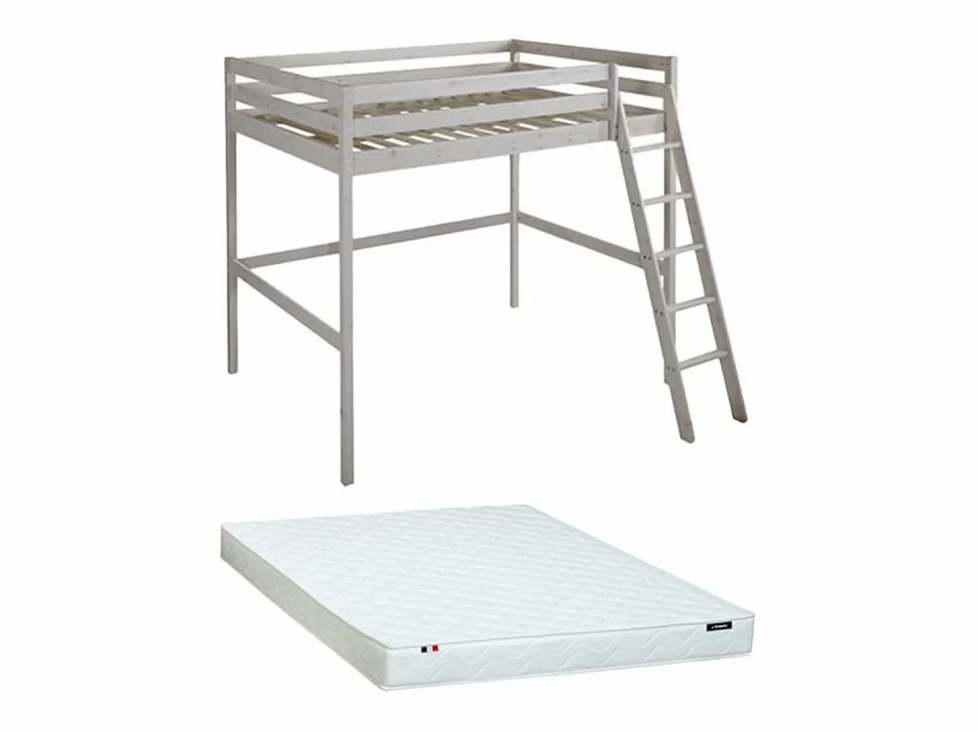 Vente-unique Cama Alta|Cama Infantil|Cama alta con escritorio 140 x 190 cm de Pino macizo con colchón GEDEON II