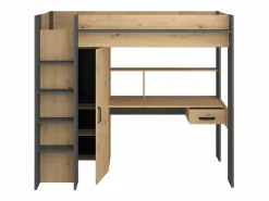 Cama alta con escritorio y armario 90 x 200 cm natural y antracita. AUCKLAND^Vente-unique Sale