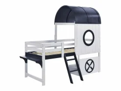 Cama alta de 90 x 200 cm - Cama infantil con escalera y cajones - Blanca y azul oscuro - Sin colchón Blanco Online