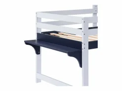 Cama alta de 90 x 200 cm - Cama infantil con escalera y cajones - Blanca y azul oscuro - Sin colchón Blanco Online