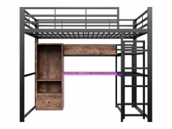 Cama alta de 140 x 200 cm - Cama juvenil con armario y escritorio - Negra - Sin colchón Negro Hot