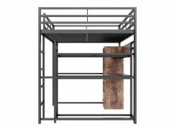 Cama alta de 140 x 200 cm - Cama juvenil con armario y escritorio - Negra - Sin colchón Negro Hot