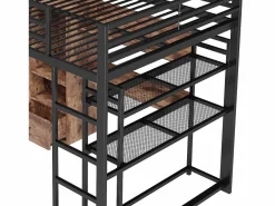 Cama alta de 140 x 200 cm - Cama juvenil con armario y escritorio - Negra - Sin colchón Negro Hot