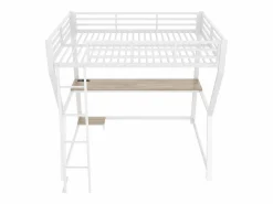Cama Alta|Cama alta de 140 x 200 cm - Cama para adultos con iluminación LED y USB, escritorio - - colchón no incluido
