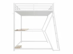 Cama Alta|Cama alta de 140 x 200 cm - Cama para adultos con iluminación LED y USB, escritorio - - colchón no incluido