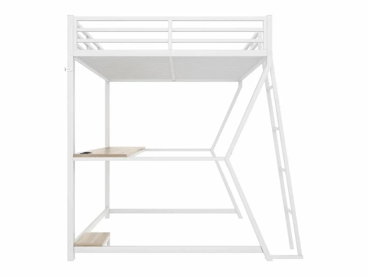 Cama Alta|Cama alta de 140 x 200 cm - Cama para adultos con iluminación LED y USB, escritorio - - colchón no incluido