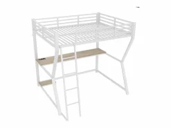 Cama Alta|Cama alta de 140 x 200 cm - Cama para adultos con iluminación LED y USB, escritorio - - colchón no incluido