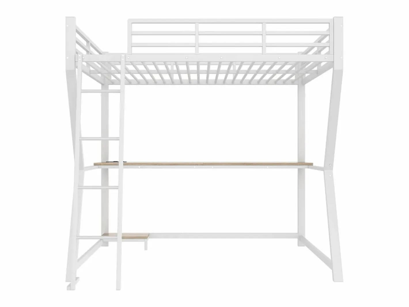 Cama Alta|Cama alta de 140 x 200 cm - Cama para adultos con iluminación LED y USB, escritorio - - colchón no incluido