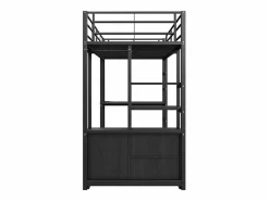 OKWISH Cama alta de 90 x 200 cm - Cama para adultos con puertos USB - Negra - Con escritorio - Sin colchón Negro Best