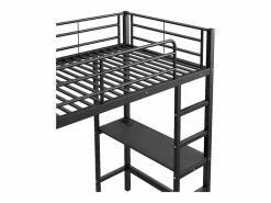 OKWISH Cama alta de 90 x 200 cm - Cama para adultos con puertos USB - Negra - Con escritorio - Sin colchón Negro Best