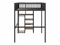 Cama alta de 140 x 200 cm - con estantes y somier - metal - colchón no incluido Negro Sale