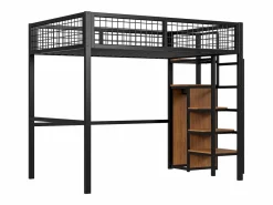 Cama alta de 140 x 200 cm - con estantes y somier - metal - colchón no incluido Negro Sale