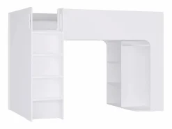 Cama alta de 90 x 190 cm con almacenaje, blanca + colchón - COLUMI^Vente-unique Sale