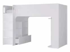 Cama alta de 90 x 190 cm con almacenaje, blanca + colchón - COLUMI^Vente-unique Sale