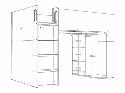 Cama alta de 90 x 190 cm con almacenaje, blanca + colchón - COLUMI^Vente-unique Sale