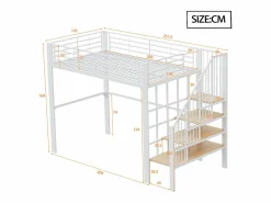 Merax Cama alta de 140 x 200 cm con escalera grande - Metal + Contrachapado + MDF - Somier de láminas - Blanco Discount