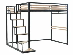 Vente-unique Cama alta de 140 x 200 cm en metal y MDF, color y natural, con colchón - JOGUI Negro Online