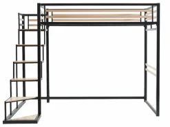 Vente-unique Cama alta de 140 x 200 cm en metal y MDF, color y natural, con colchón - JOGUI Negro Online