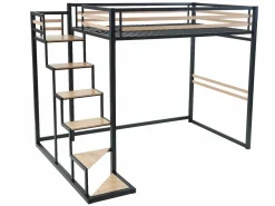 Vente-unique Cama alta de 140 x 200 cm en metal y MDF, color y natural, con colchón - JOGUI Negro Online