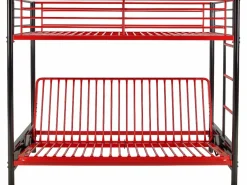 Vente-unique Cama Alta|Cama Infantil|Cama alta de metal negro y rojo de 90 x 190 cm con sofá convertible + colchón futón MODULO V