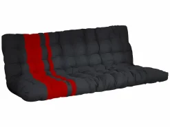 Vente-unique Cama Alta|Cama Infantil|Cama alta de metal negro y rojo de 90 x 190 cm con sofá convertible + colchón futón MODULO V