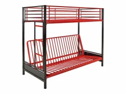 Cama alta de metal negro y rojo de 90 x 190 cm con banco convertible MODULO V^Vente-unique Online