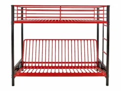 Cama alta de metal negro y rojo de 90 x 190 cm con banco convertible MODULO V^Vente-unique Online