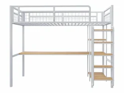 Cama alta de metal 90x200 cm - con escritorio y escalera de seguridad -^ModernLuxe Clearance