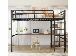 ModernLuxe Cama Alta|Cama alta de metal 140x200 cm - con escritorio y escalera de seguridad -