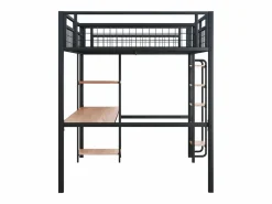 ModernLuxe Cama Alta|Cama alta de metal 140x200 cm - con escritorio y escalera de seguridad -