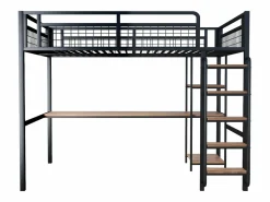 ModernLuxe Cama Alta|Cama alta de metal 140x200 cm - con escritorio y escalera de seguridad -