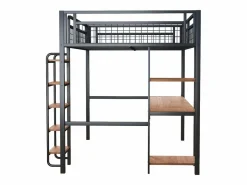 ModernLuxe Cama Alta|Cama alta de metal 140x200 cm - con escritorio y escalera de seguridad -