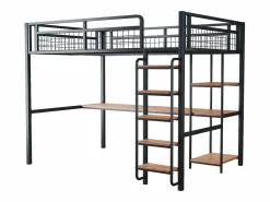 ModernLuxe Cama Alta|Cama alta de metal 140x200 cm - con escritorio y escalera de seguridad -